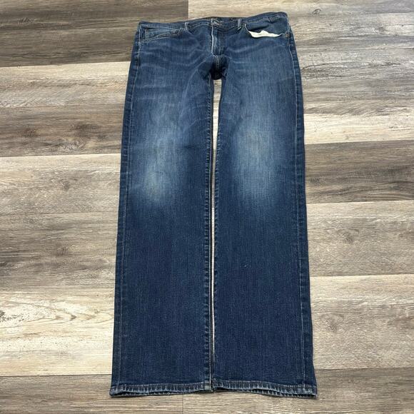 Lucky‎ Brand Dark Wash Blue Mens 38x34 121 Slim Fit Straight Leg Faded Jeans - Picture 1 of 16